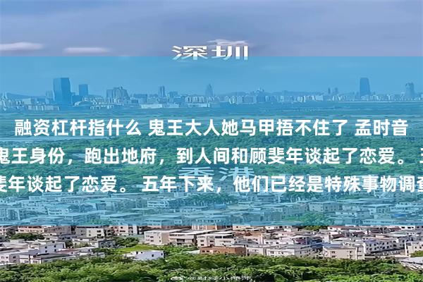 融资杠杆指什么 鬼王大人她马甲捂不住了 孟时音顾斐年 孟时音隐瞒了鬼王身份，跑出地府，到人间和顾斐年谈起了恋爱。 　　五年下来，他们已经是特殊事物调查所里