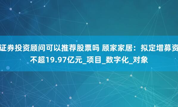 证券投资顾问可以推荐股票吗 顾家家居：拟定增募资不超19.97亿元_项目_数字化_对象