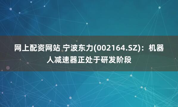 网上配资网站 宁波东力(002164.SZ)：机器人减速器正处于研发阶段